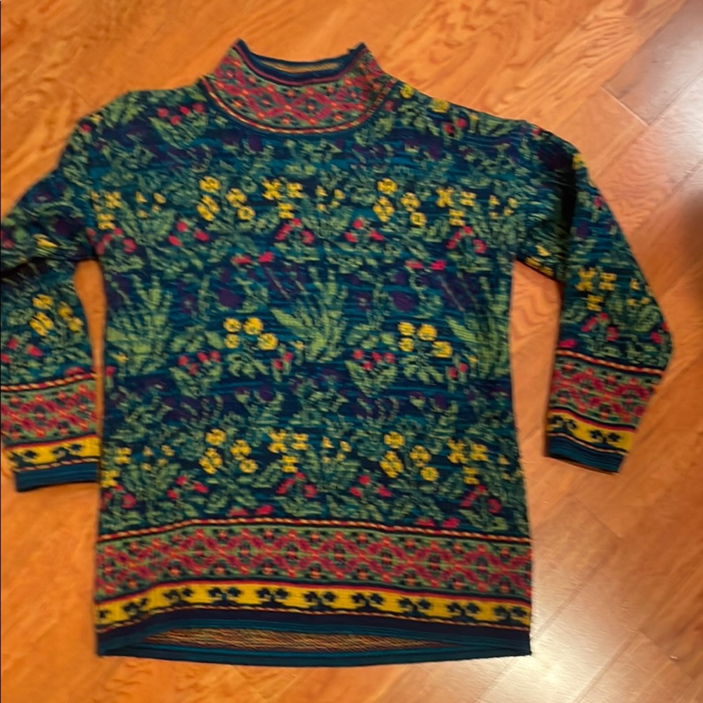 The Limited Blue and Green Turtleneck Sweater with Intricate Patterns